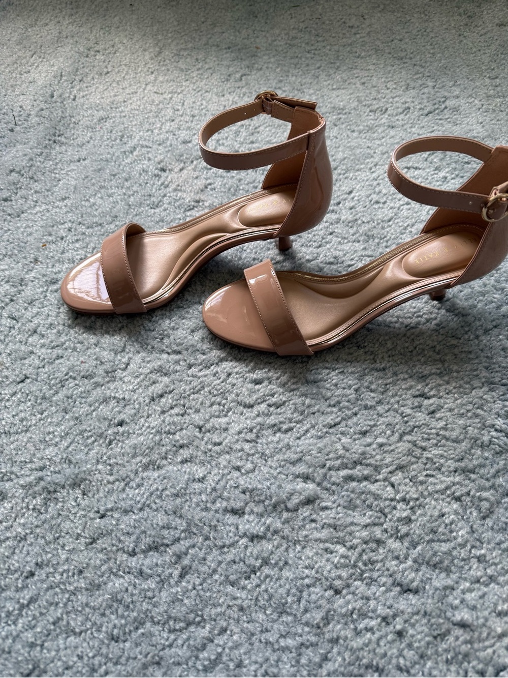 Kelly & Katie Nude Patent Ankle-Strap Kitten Heel Sandals